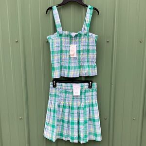 Women's Cotton Pullover Smocked Tank Top & Pull On Mini Skirt 2-Piece Set Size S